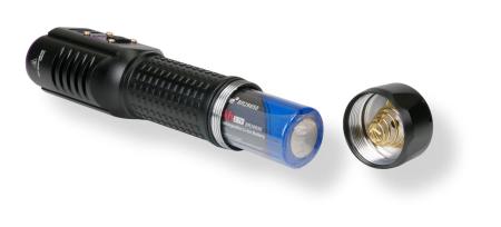 Panodapter Twin lamp for construction forensics, opened to reveal the battery