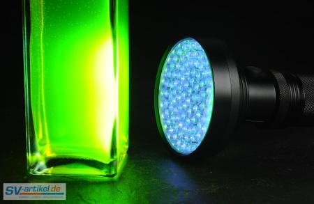 Uranine illuminated with UV lamp