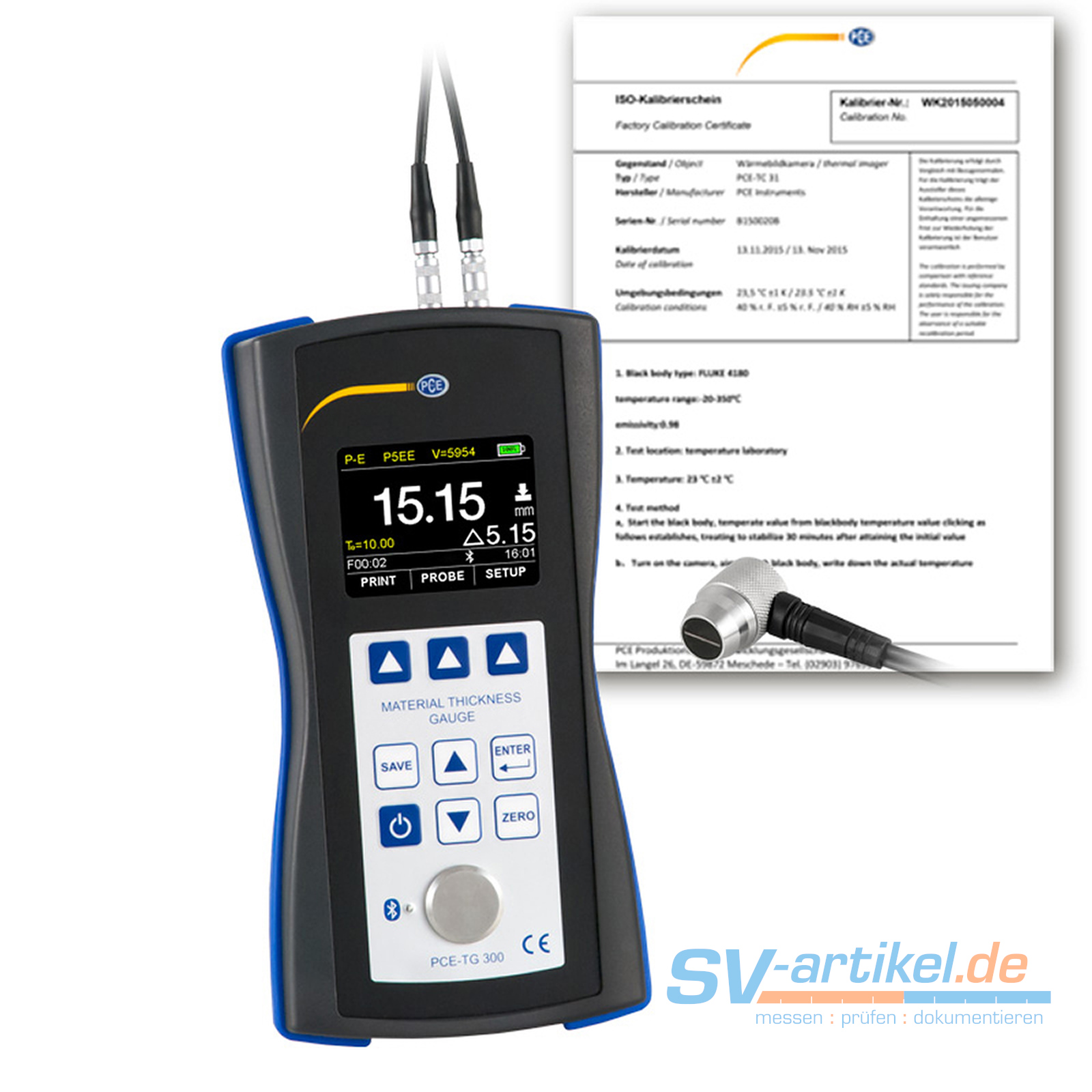 Ultraschall Dickenmessgerät - TB-US - Messbereich 1,5 bis 200mm - regelbare Schallgeschwindikgeit