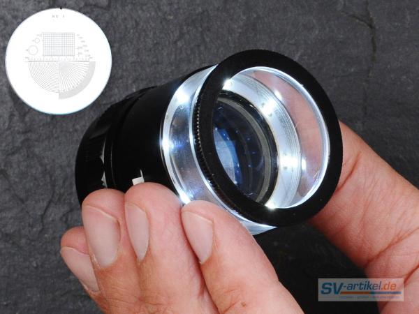 Measuring magnifier with LED illumination in the hand